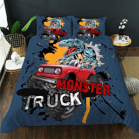 AILONEN Trucks, 3D Cartoon Monster Truck Bedding Set for Kids Boys Teen