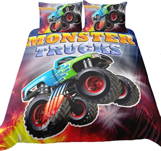 Suncloris,3D Racing Monster Truck Bedding Set