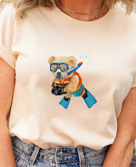Diver Teddy Bear Shirt, Bear Pocket TShirt, Gift Funny Bear