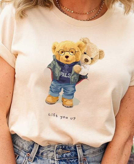 Lift You Up Bear T-shirt, Aesthetic Printed T-shirt,
