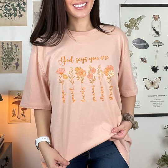 God Says You Are Flower Shirt, Boho Christian Shirts Vintage T Shirts