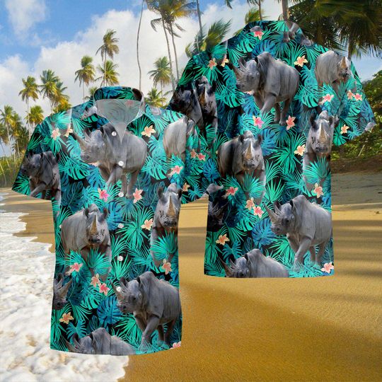 Rhinoceros Tropical Hawaiian Shirt,Animal Lover Shirt