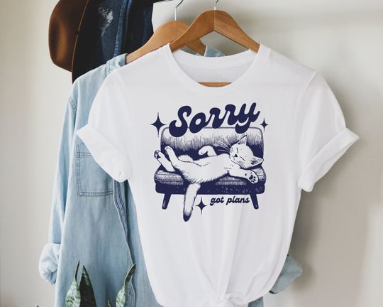 Sorry Got Plans Retro Graphic T-Shirt, Vintage Cat T-Shirt, Funny Shirt, Kitten Tee, Nostalgia Cat Shirt, Home Shirts
