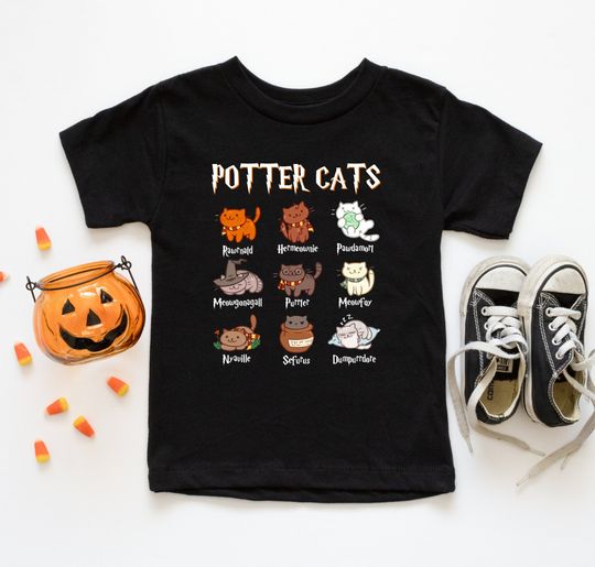 Potter Cats Potter Cat Lover Tee Shirt For Baby Girl Boy Pumpkin Shirt, Halloween Shirt