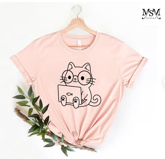 Nerd Cat Shirt, Funny Cat Shirts, Funny Cat Shirt, Cat Lover Gift for Women, Gifts for Cat Lovers, Cute Cat Shirt for Woman