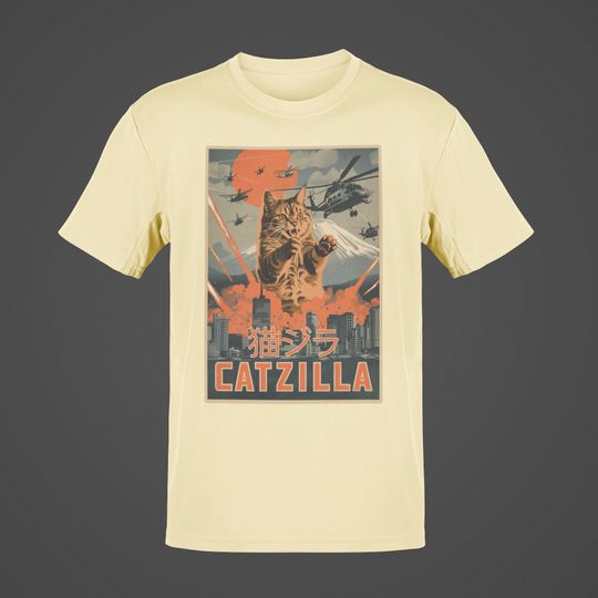Catzilla Shirt, Retro Japanese Movie Poster T-shirt, Funny Cat Tshirt, Cat Lover Gift For Men Women