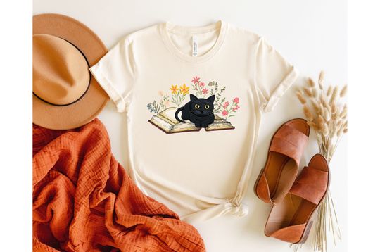 Floral Cat Shirt, Floral Book Tee, Animal Lover Tee, Cat Shirt, Cat Lover Gift, Animals Tee, Rescue Animal, Meow Shirt, Book-Cat lover Shirt
