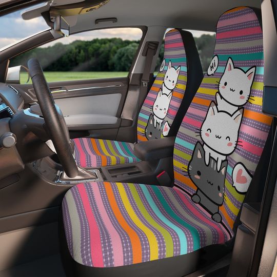 Cat Car Seat Covers,Rainbow Car Decor Aesthetic Gift For Her,Cute Car Decorations,Kawaii Car Accessories For Women,Cat Lovers,Cat Moms Gift