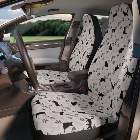 Black Cat and Boho Floral Print Car Seat Covers