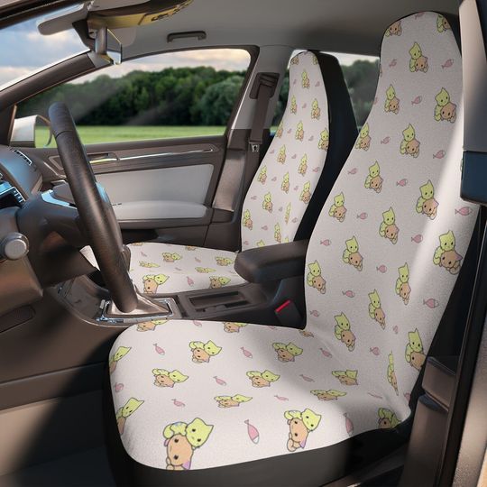 Cat and Fish Pattern Light Pink Car Seat Covers Cat Pattern Car Seat Covers Womens Car Seat Covers Kawaii Cat Car Seat Covers