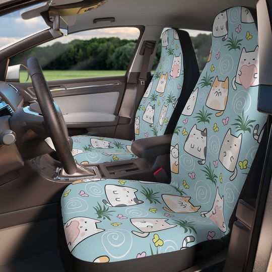 Kawaii Cat Paradise: Adorable Car Seat Covers for Feline Lovers - High quality thick polyester fabric