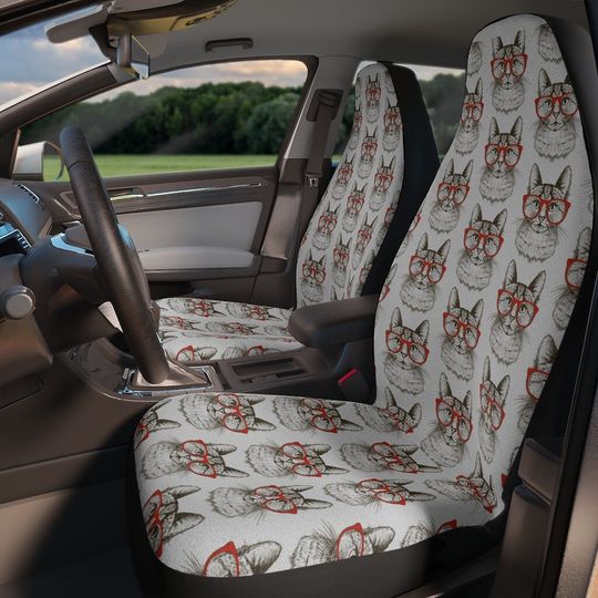 Funny cat Car Seat Covers, cat in glasses car seat covers, protective covers for car, animal car seat covers, best selling, great gifts