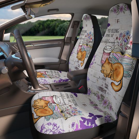 Wildflower Dreams: Car Seat Covers featuring Cats, Books, and 'You Belong Among the Wildflowers