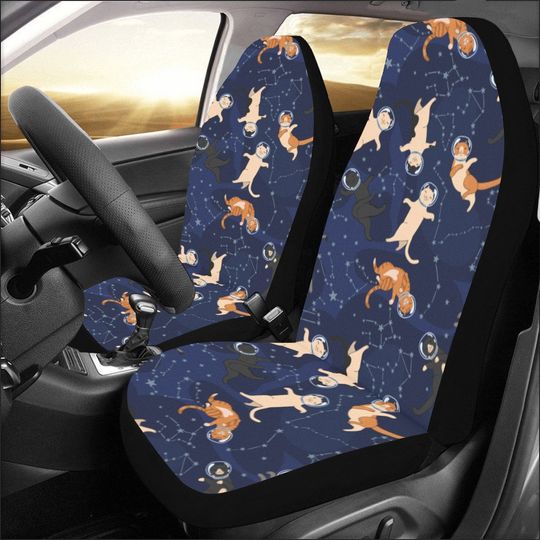 Cats in Space Car Seat Covers , Animal Pet Cute Print Pattern Front Gift Women Protector Accessory