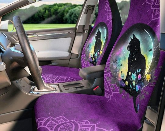 Black Cat Car Seat Covers, Seat Covers for Vehicle,Celestial Car Decorations, Cute Seat Covers