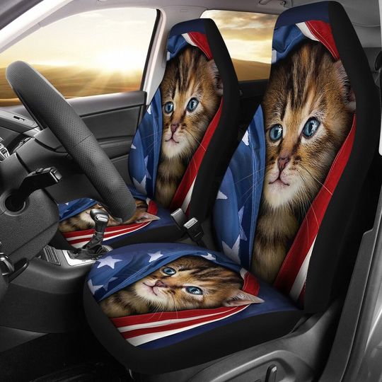 USA Kitten Car Seat Covers-Pattern Car Seat Covers Car Seat Covers- Car Seat Protector- Car Accessory-Cat mom dad