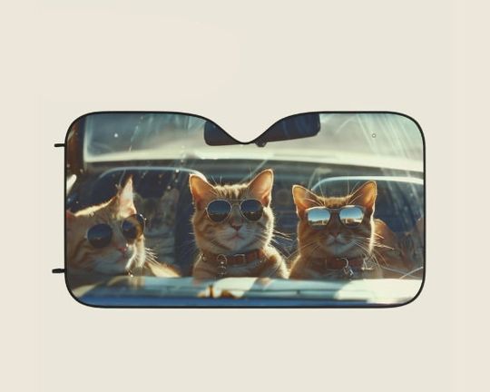 Cool Cat Car Sun Shade, Windscreen UV protection, Funny Kitten Auto Windshield Visor