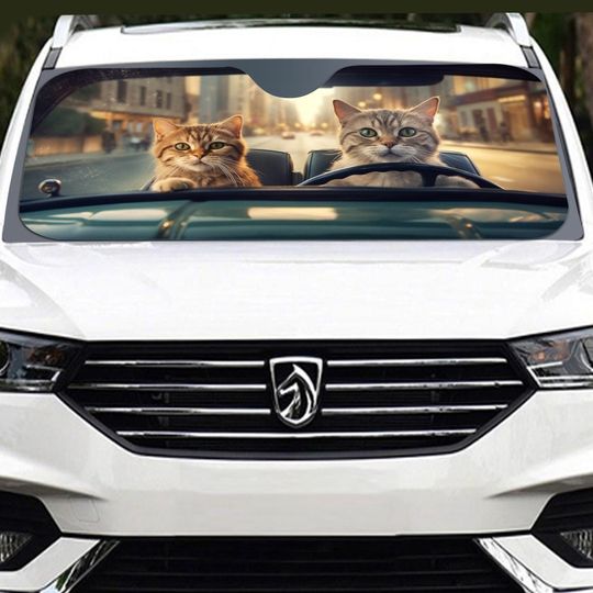 Cats Driving Car Sun Shade, Funny Front Windshield Coverings Blocker Auto Protector Window Visor Screen Cover Men Women