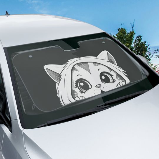 Black Peaking Cat Car Sun Shades, Anime Kawaii Car Decor, Car Windshield Sun Blocker, Car Accessories,  Sun Blind