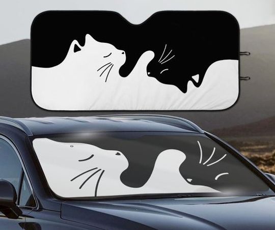 Cats Car Sunshade, Black & white sun shade for windshield, Cute car accessories