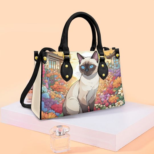 Siamese Cat Leather Handbag, gift for mom