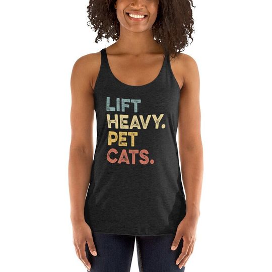 Lift Heavy Pet Cats Tank Top, Funny Gym Workout Racerback, Feline Lover Gift, Cat Owner Gift, Cat Mom