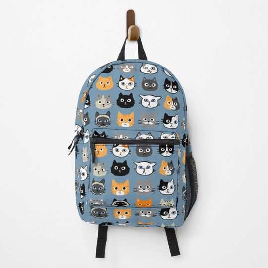 Assorted Cat Faces | Cute Quirky Kitty Cat Drawings Backpack