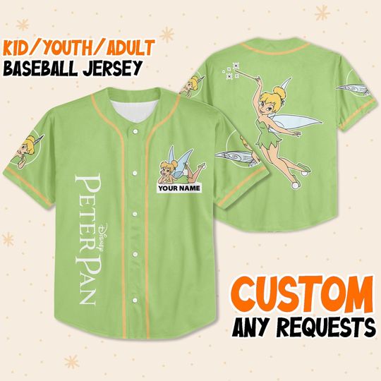 Personalized  Disney Tinkerbell Green Baseball Jersey
