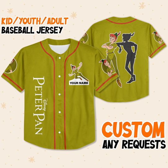 Personalized Disney Peter Pan Green Baseball Jersey
