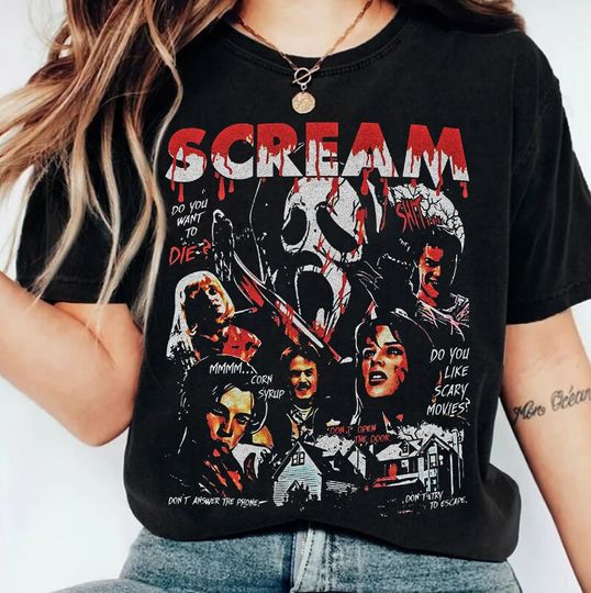 Vintage Style  Scream Halloween Tshirt, Ghostface Shirt, Horror Movie Shirt, Halloween Party, Halloween Shirt, Scary Movie Shirt