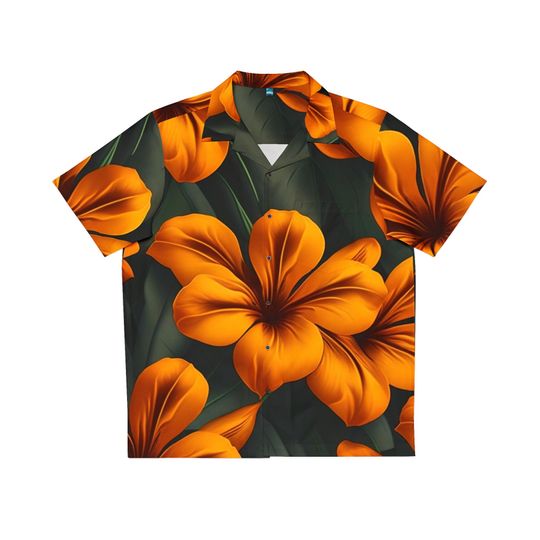 Orange Men's Hawaiian Shirt (AOP), Men's Casual Hawaiian Style