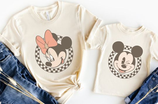 Retro Disney Shirts, Mickey Checkered Shirt, Disney Family Shirts, Minnie Mouse Tees, Vintage Disney Tee, Disneyland, Disneyworld Shirts