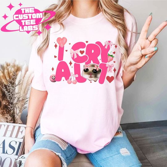 Comfort Colors Sad Hamster Pink Coquette Bow T-shirt