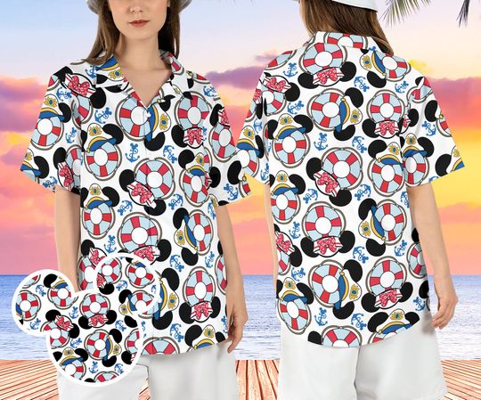 Disneyland Cruise Hawaiian Shirt, Mickey Minnie Life Buoy Hawaii Shirt, Cruise Trip Beach Aloha Shirt, Cruise Nautical Button Up Shirt
