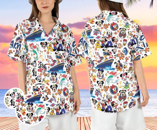 Mickey and Friends Cruise Hawaiian Shirt, Disneyland Cruise Trip Hawaii Shirt, Magical Cruise Beach Aloha Shirt, Cruise Line Button Up Shirt