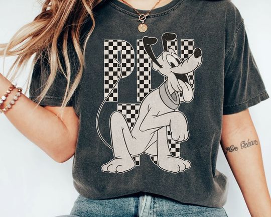 Vintage Pluto Dog Checkered T-shirt, Disney Mickey And Friends All Characters Custom Tee, Magic Kingdom Family Vacation 2024 Trip Gift