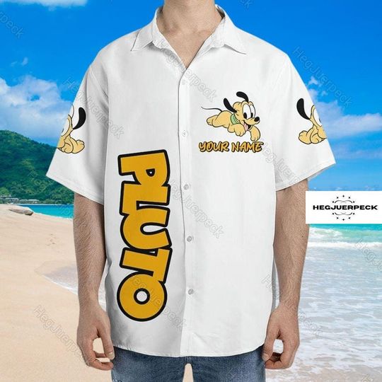 Personalized Disney Pluto Shirt, Winnie The Pooh Hawaiian Shirt, Disney Beach Shirt, Cartoon Aloha Shirt