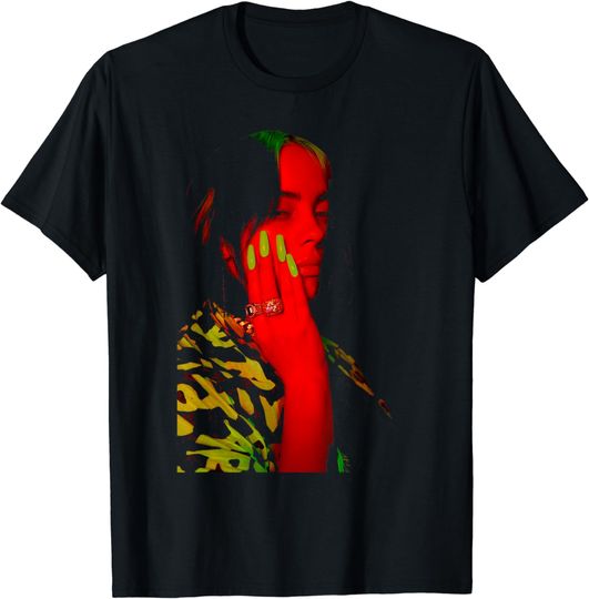 Official Billie Eilish Red Photo Neon Black T-Shirt