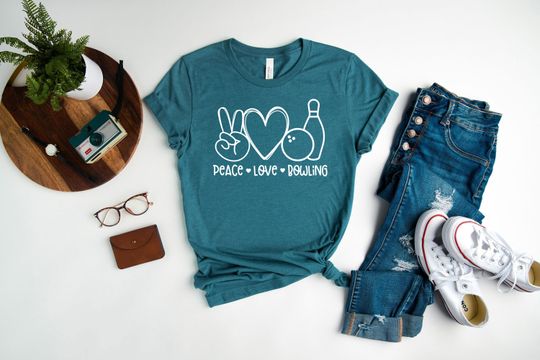 Peace Love Bowling Shirt, Funny Bowling Shirt, Bowling T-shirt, Bowling Lover Gifts, Christmas Gifts, Mother's Day Gifts, Father's Day Gifts