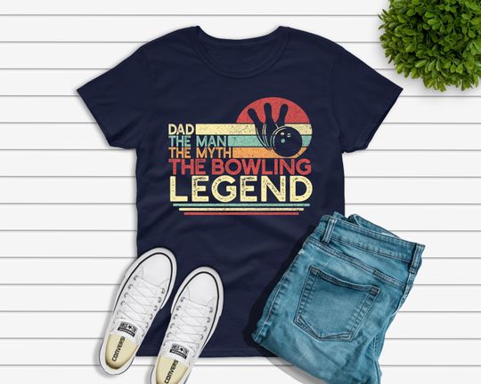 Dad The Man The Myth The Bowling Legend Shirt Men, Vintage Bowling Dad T-shirt, Father's Day Gift for Bowler Unisex Tee