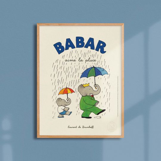 Poster Babar loves the rain, bedroom decoration