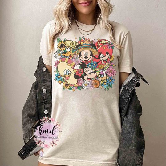 Retro Mickey and Friends Custom Cinco De Mayo Floral T-shirt