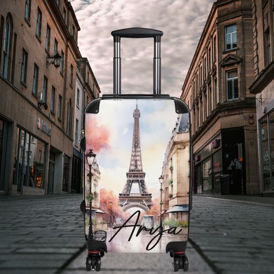 Custom Luggage With Wheels Personalized Large Hard Sided Paris Suitcase Small Carry On Roller Bag Medium Travel Bag For Her Monogrammed Name