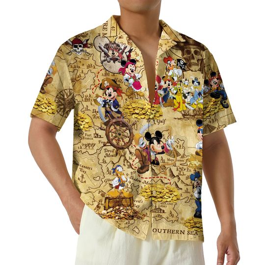 Disney Pirates of Caribbean Hawaiian Shirt, Mickey and Friends a Pirate's Life Button Up Shirt