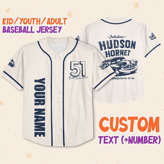 Personalize Cars Hudson Hornet Piston Cup Champion, Custom Adult Disney Baseball Jersey