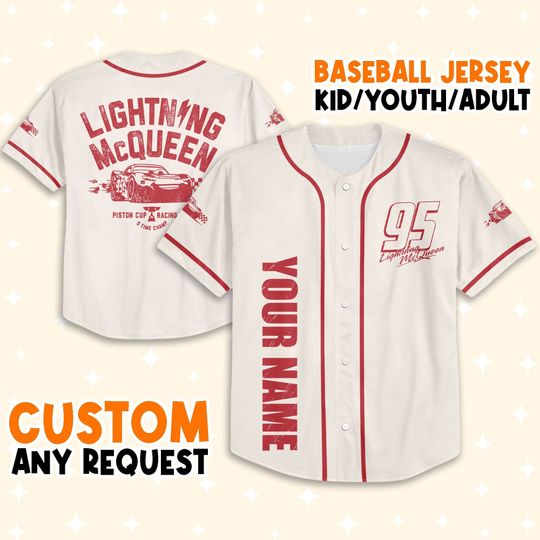 Personalize Cars Lightning McQueen Piston Cup RacinG, Custom Adult Disney Baseball Jersey