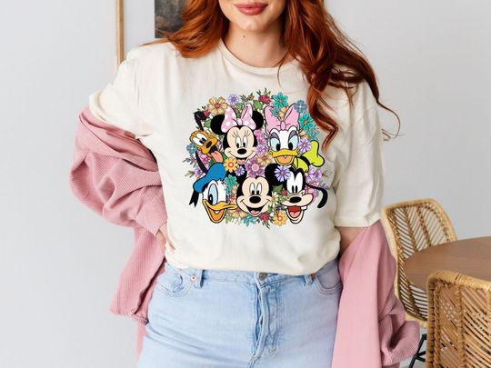 Disney Floral Mickey and Minnie Friends Shirt, Donald and Daisy Duck Shirt, Pluto Shirt, Disney Gift Shirt, Disney Vacation Shirt