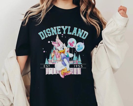 Retro Pastel Daisy Duck With Mickey Balloon Comfort Colros Shirt, Disneyland 1955 T-shirt, Disney Girl Trip, Magic Kingdom,  Birthday Gift