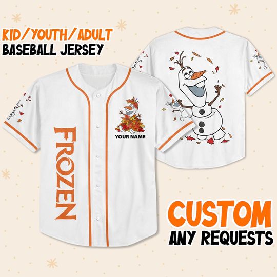Custom Disney Frozen Olaf Winter Simple, Custom Game Day Kid Youth Adult Baseball Jersey