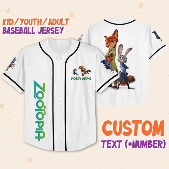 Personalized Disney Zootopia Awesome Custom Kids, Youth, Adult 3D Disney Baseball Jersey
